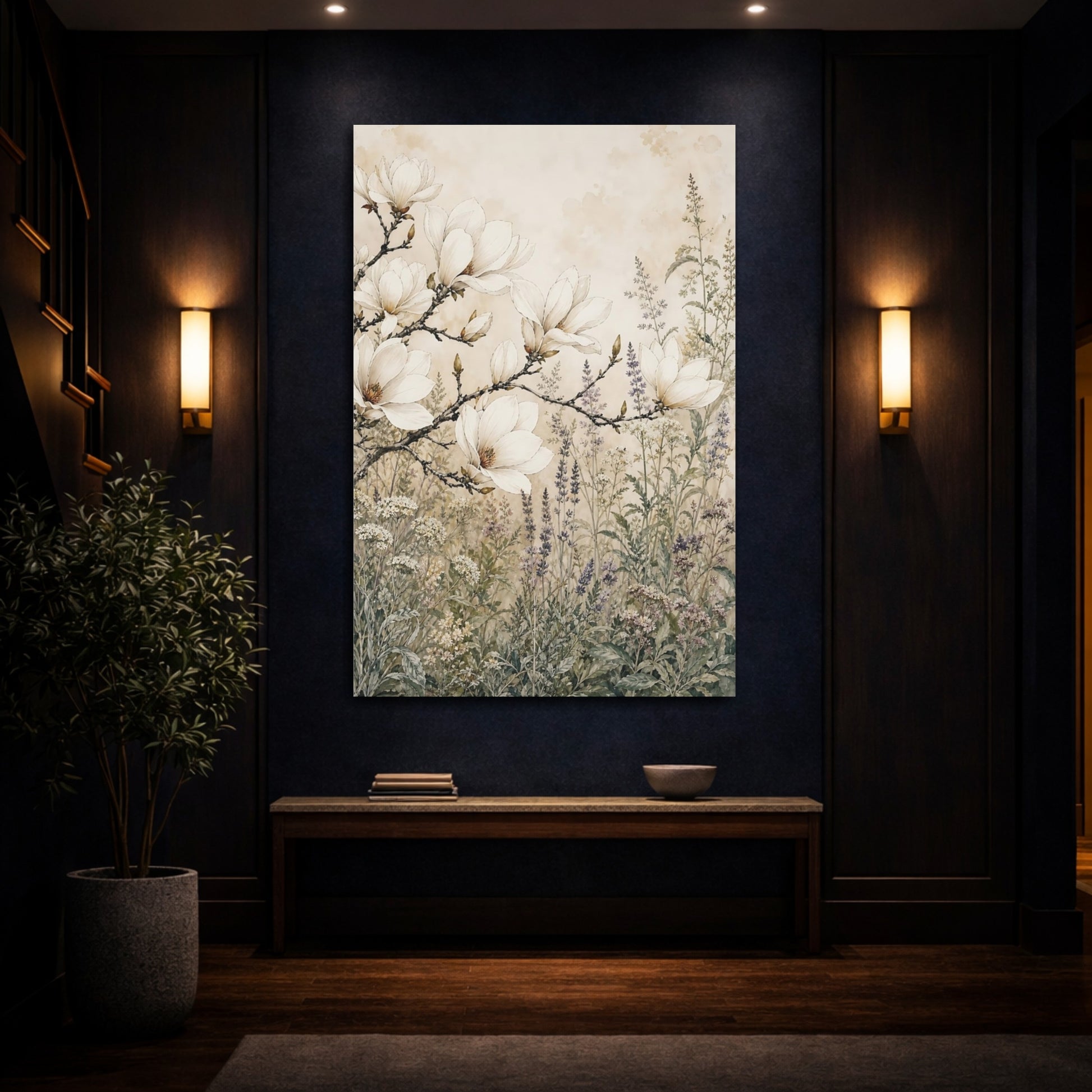 Mockup 4. Floral Magnolia Flowers Magnolia Floral shown as stretched canvas wall art