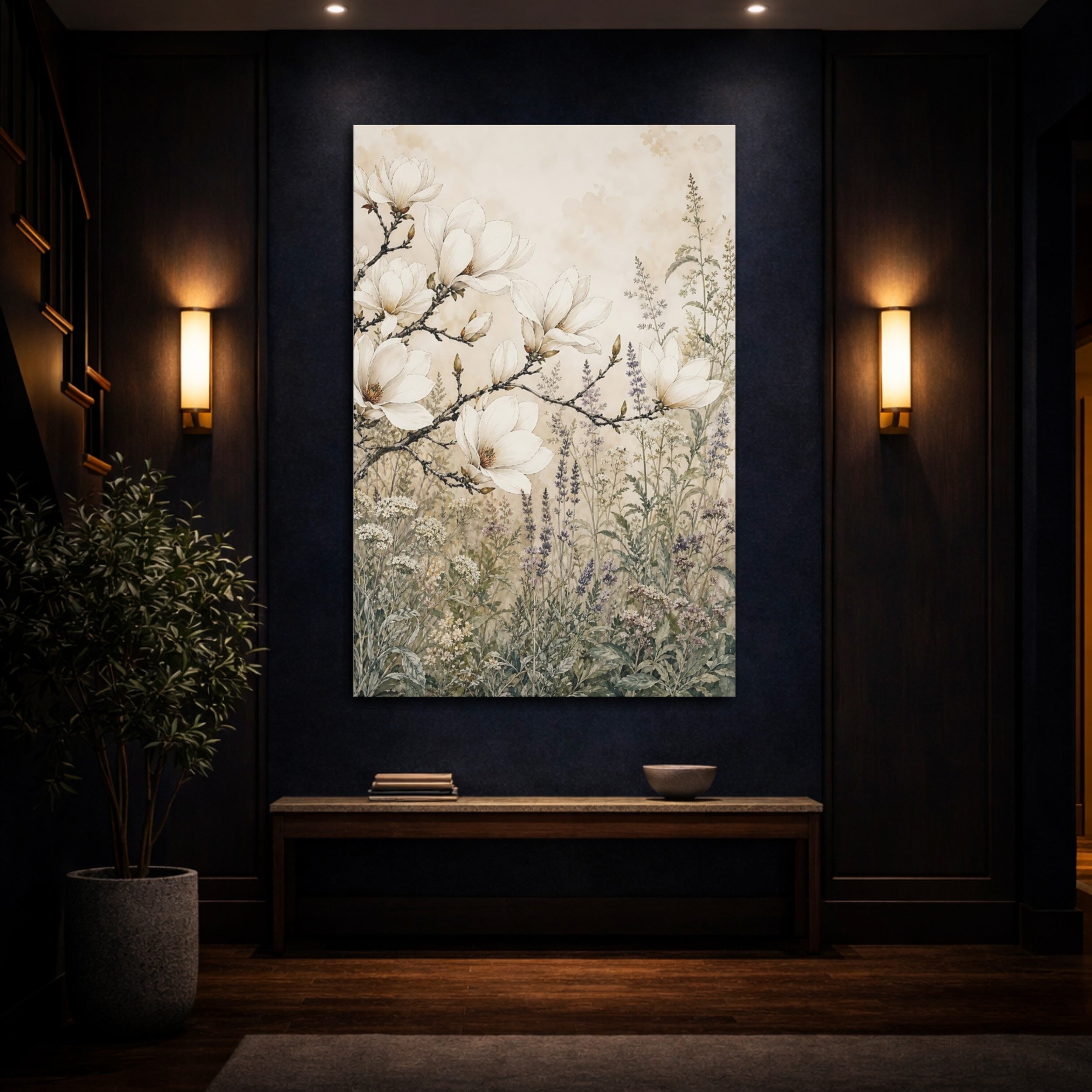 Mockup 4. Floral Magnolia Flowers Magnolia Floral shown as stretched canvas wall art