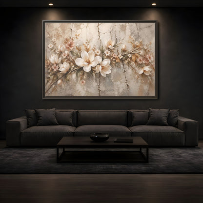 Mockup 3. Floral Magnolia Flowers Muted Floral shown as stretched canvas wall art