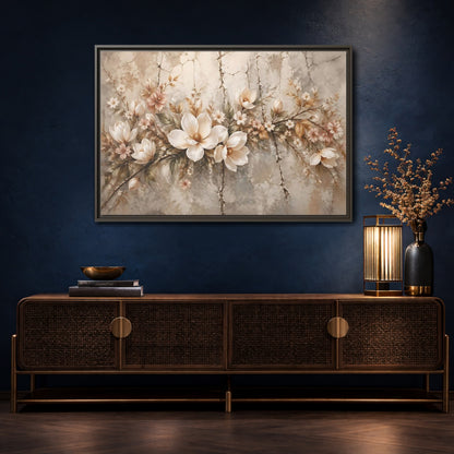 Mockup 4. Floral Magnolia Flowers Muted Floral shown as stretched canvas wall art