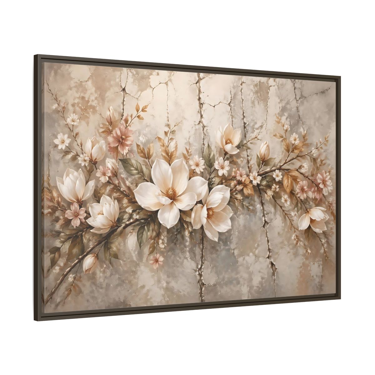 Side Mockup 8. Floral Magnolia Flowers Muted Floral shown as stretched canvas wall art