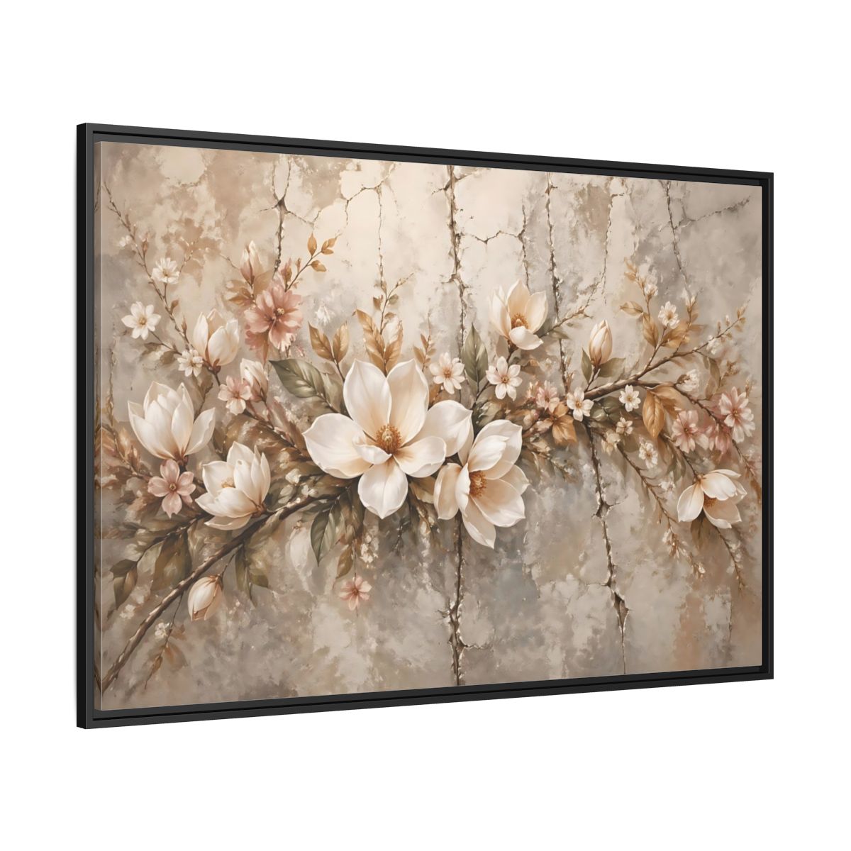 Side Mockup 12. Floral Magnolia Flowers Muted Floral shown as stretched canvas wall art