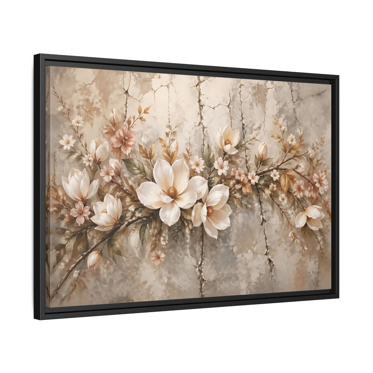 Side Mockup 14. Floral Magnolia Flowers Muted Floral shown as stretched canvas wall art