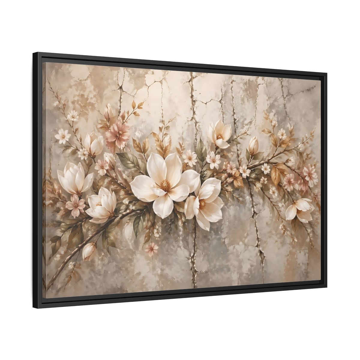 Side Mockup 13. Floral Magnolia Flowers Muted Floral shown as stretched canvas wall art