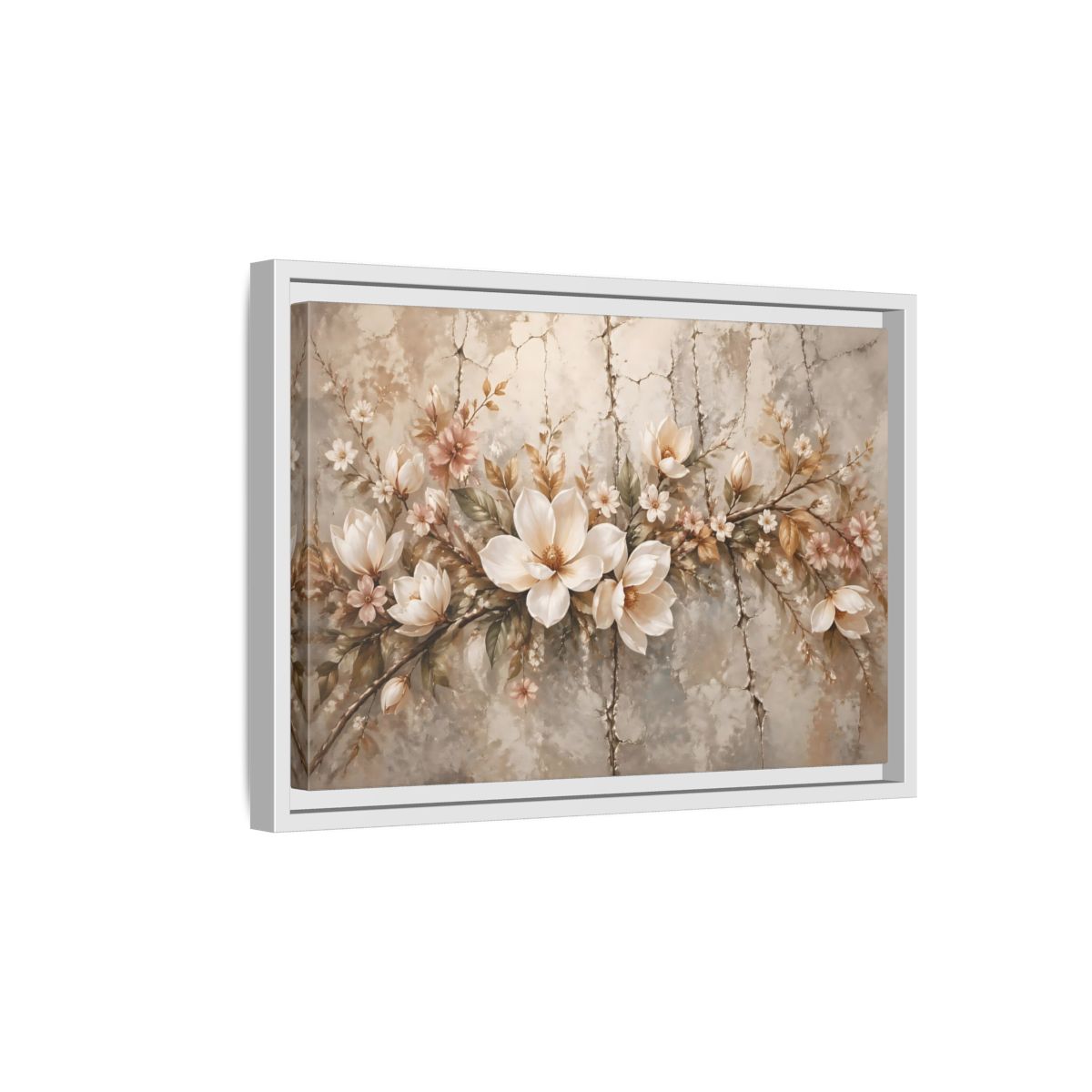 Side Mockup 4. Floral Magnolia Flowers Muted Floral shown as stretched canvas wall art