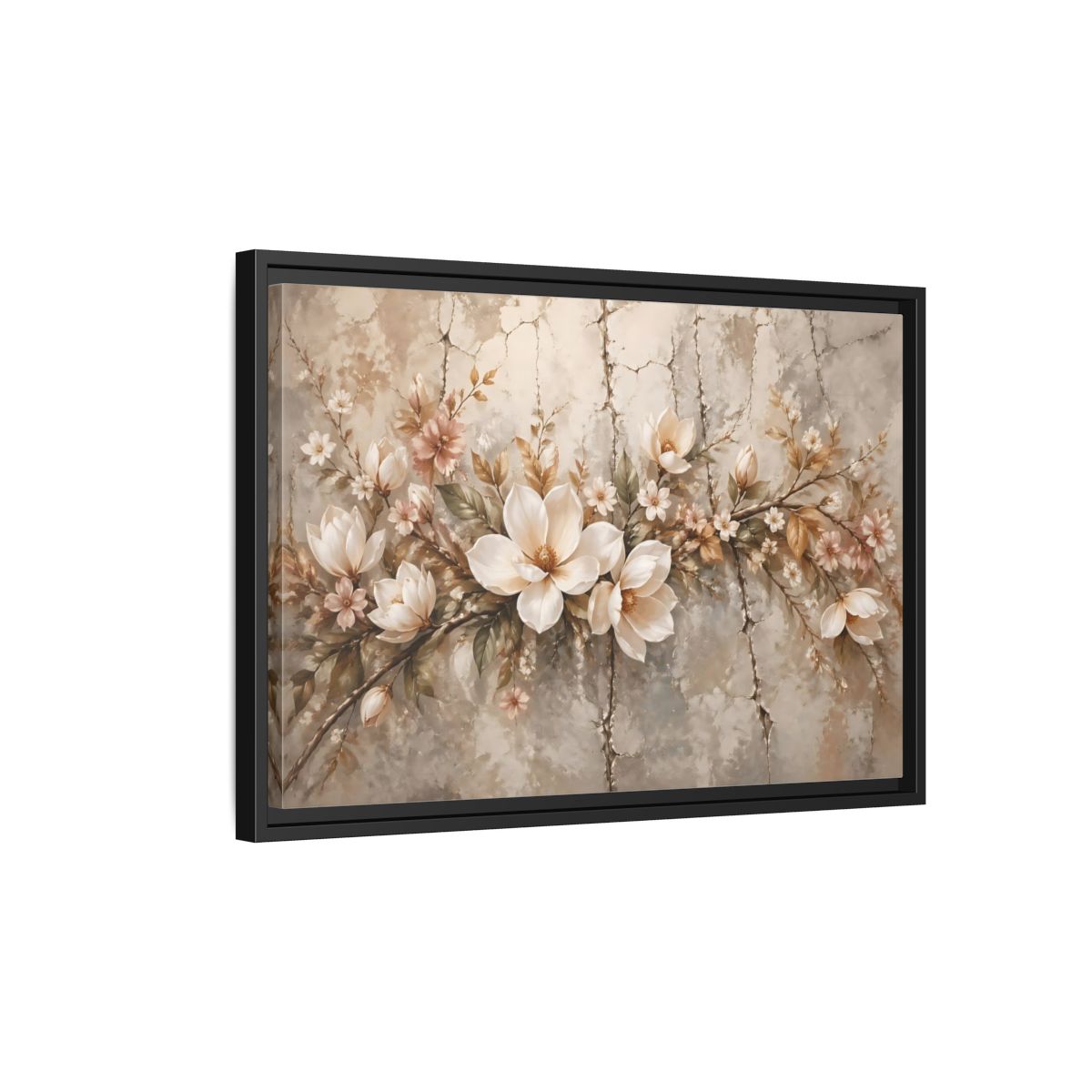 Side Mockup 3. Floral Magnolia Flowers Muted Floral shown as stretched canvas wall art