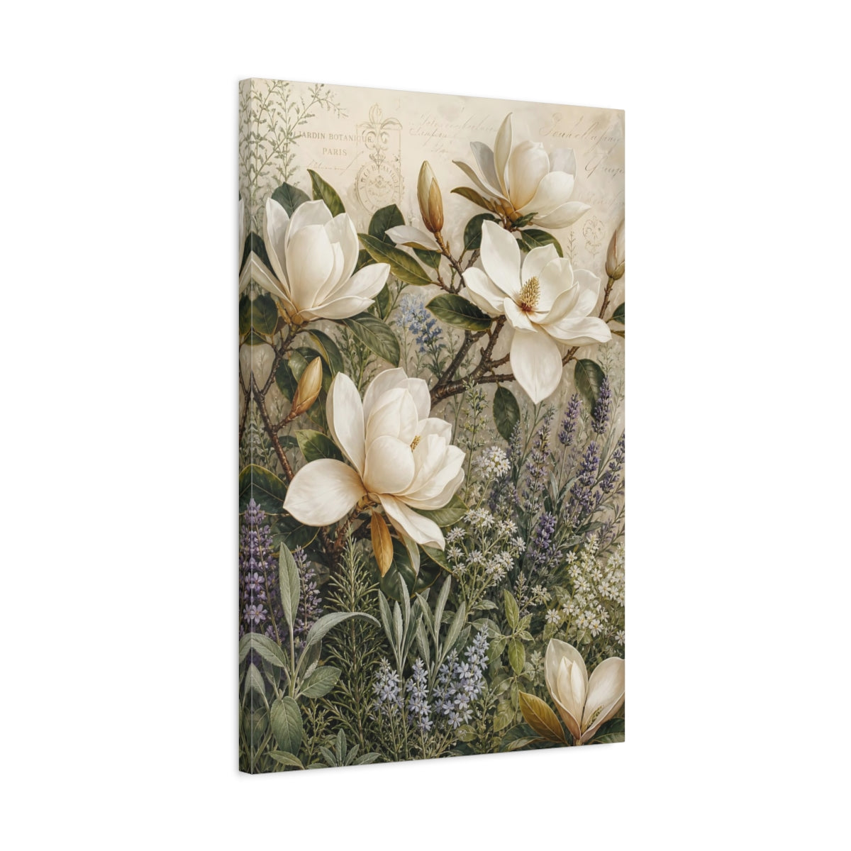 Side Mockup 2. Floral Magnolia Flowers White Magnolia Floral shown as stretched canvas wall art