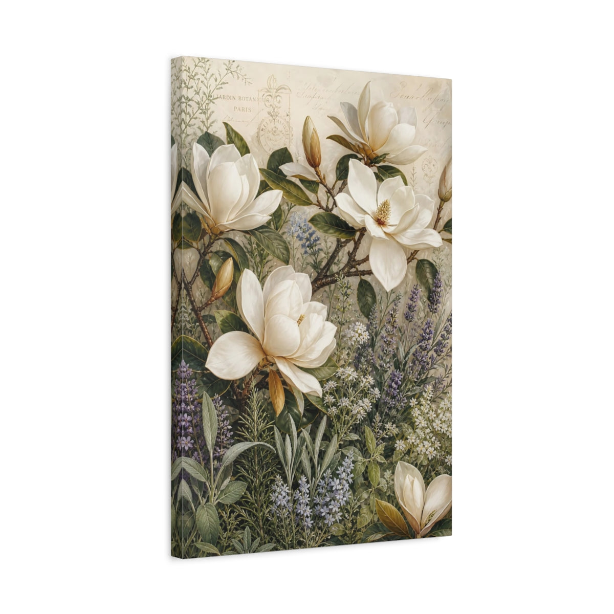 Side Mockup 3. Floral Magnolia Flowers White Magnolia Floral shown as stretched canvas wall art