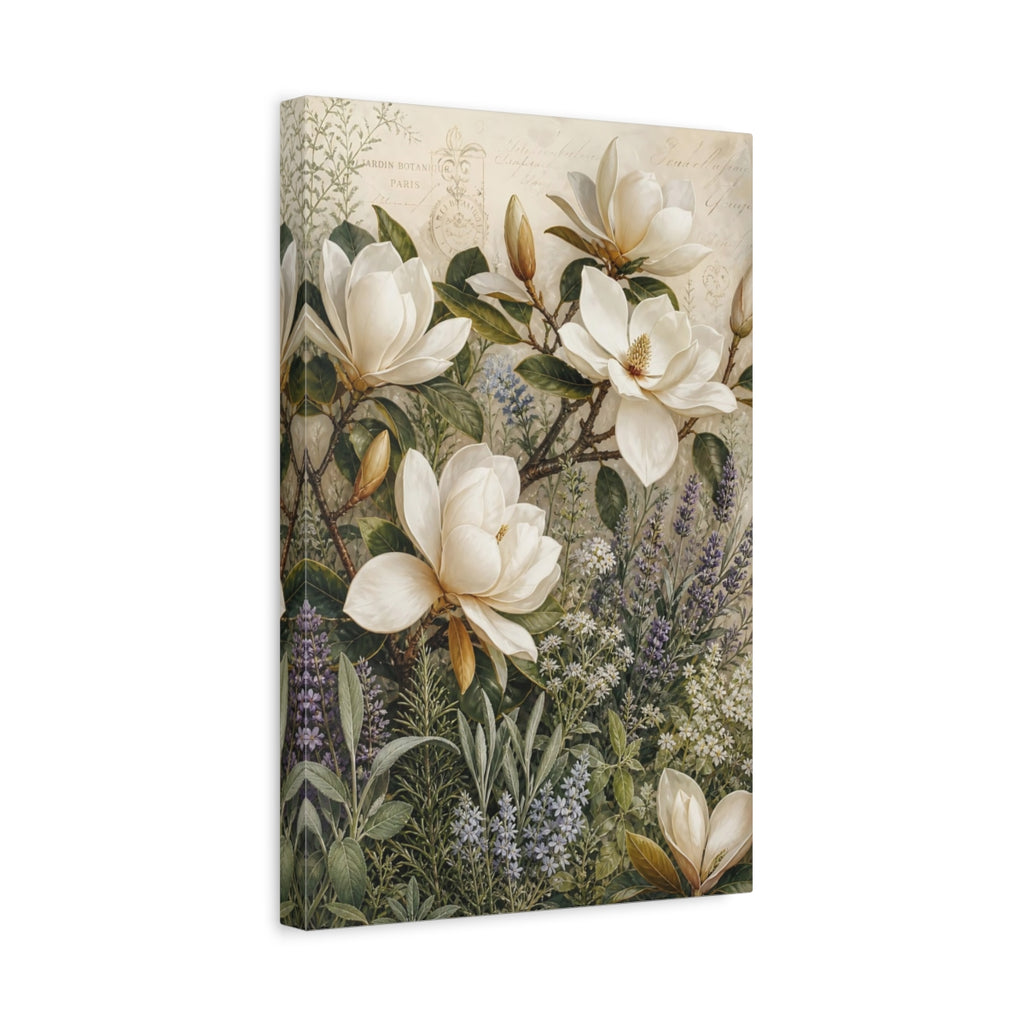 Side Mockup 4. Floral Magnolia Flowers White Magnolia Floral shown as stretched canvas wall art