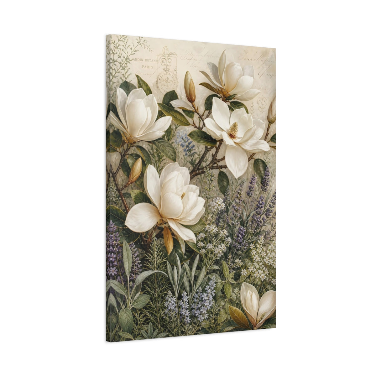 Main Mockup. Floral Magnolia Flowers White Magnolia Floral shown as stretched canvas wall art