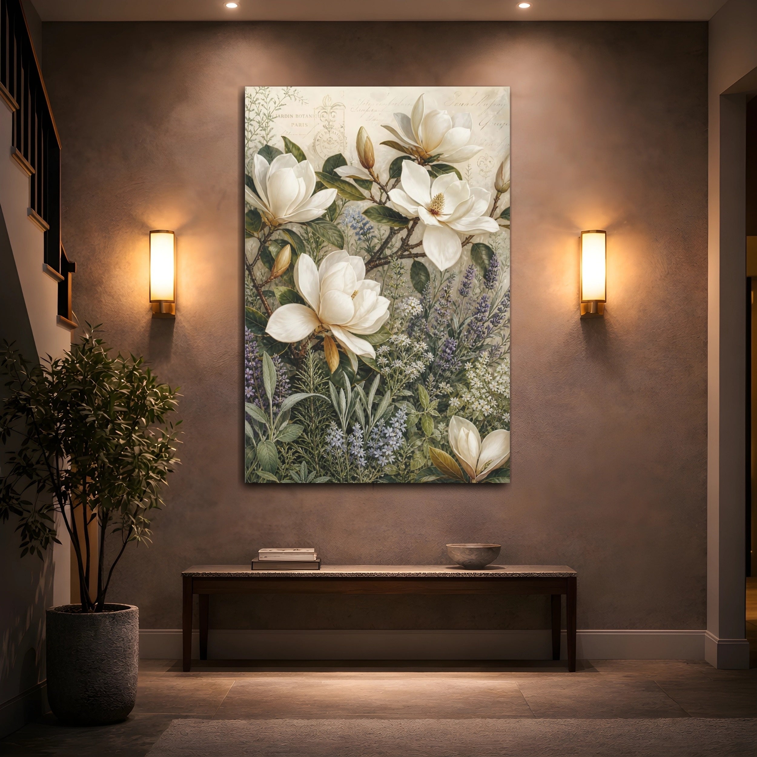 Mockup 2. Floral Magnolia Flowers White Magnolia Floral shown as stretched canvas wall art