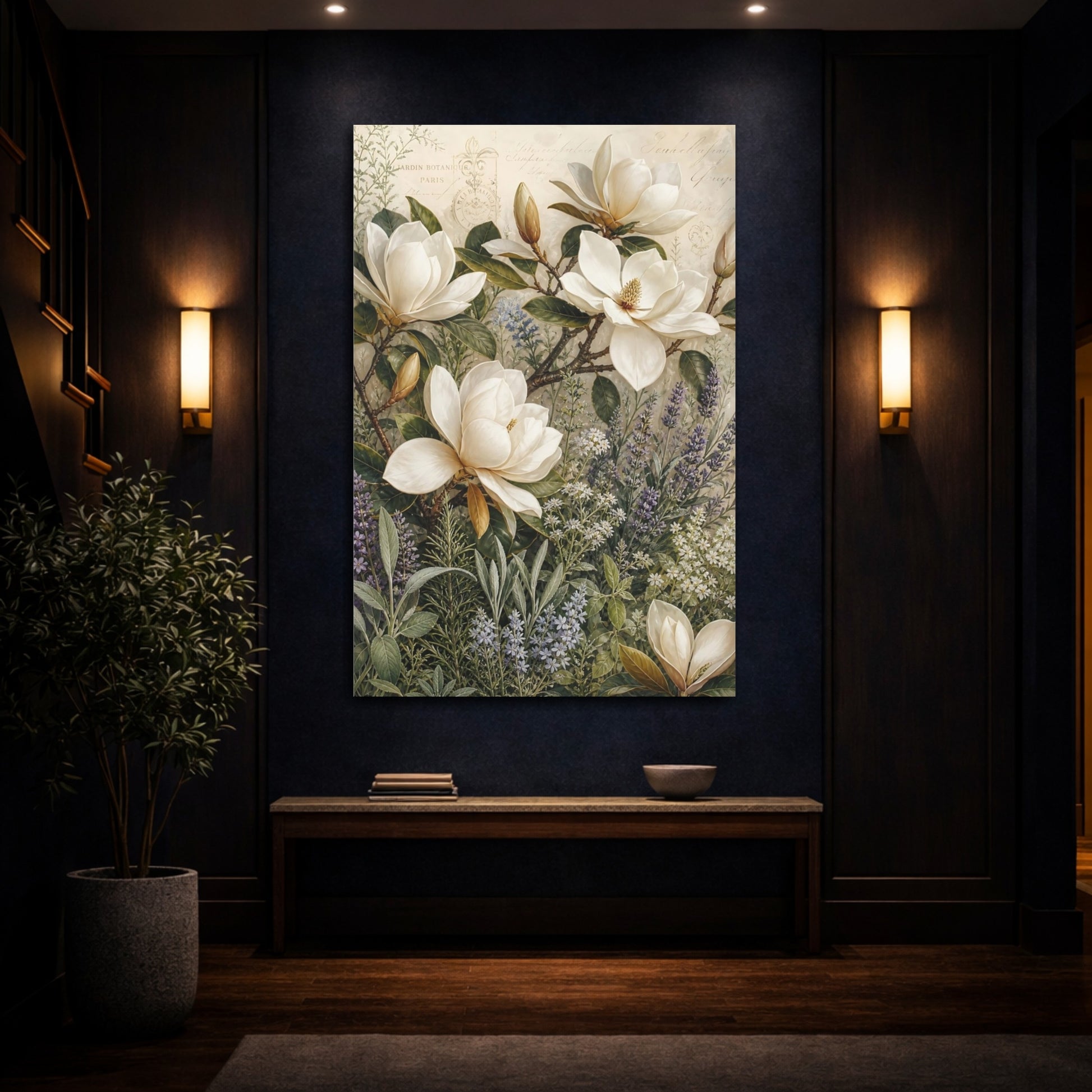 Mockup 4. Floral Magnolia Flowers White Magnolia Floral shown as stretched canvas wall art