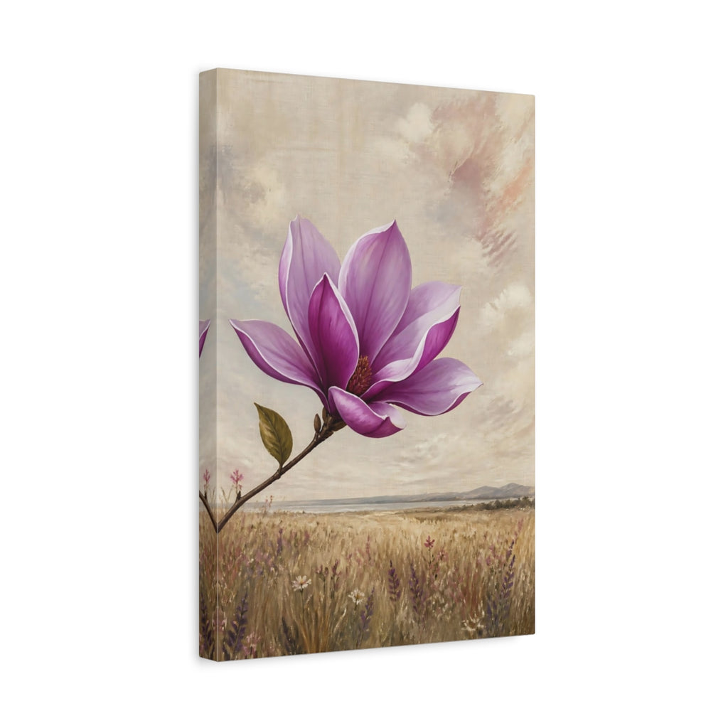 Side Mockup 4. Floral Magnolia Purple Magnolia shown as stretched canvas wall art