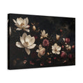 Side Mockup 4. Floral Magnolias Roses Dark Floral shown as stretched canvas wall art