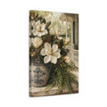 Side Mockup 4. Floral Magnolias White Magnolia, Blue Vase shown as stretched canvas wall art