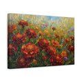 Side Mockup 4. Floral Marigold Flowers Orange Marigold Field shown as stretched canvas wall art