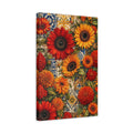 Side Mockup 4. Floral Mixed Flowers Orange Red Floral shown as stretched canvas wall art