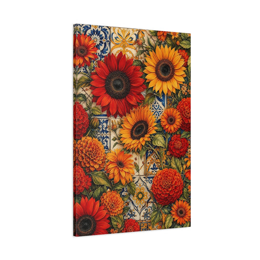 Main Mockup. Floral Mixed Flowers Orange Red Floral shown as stretched canvas wall art