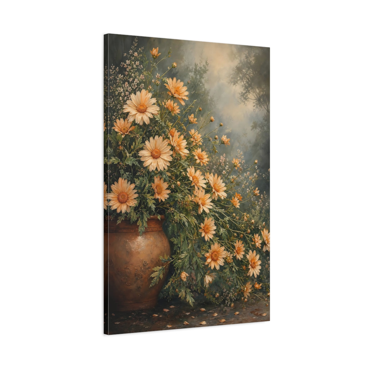 Main Mockup. Floral Orange Daisies Orange Daisy Art shown as stretched canvas wall art
