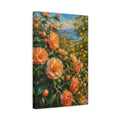Side Mockup 4. Floral Orange Flowers Orange Floral Landscape shown as stretched canvas wall art