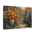 Side Mockup 4. Floral Orange Flowers Vibrant Garden shown as stretched canvas wall art
