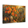 Side Mockup 4. Floral Orange Poppies Orange Floral shown as stretched canvas wall art
