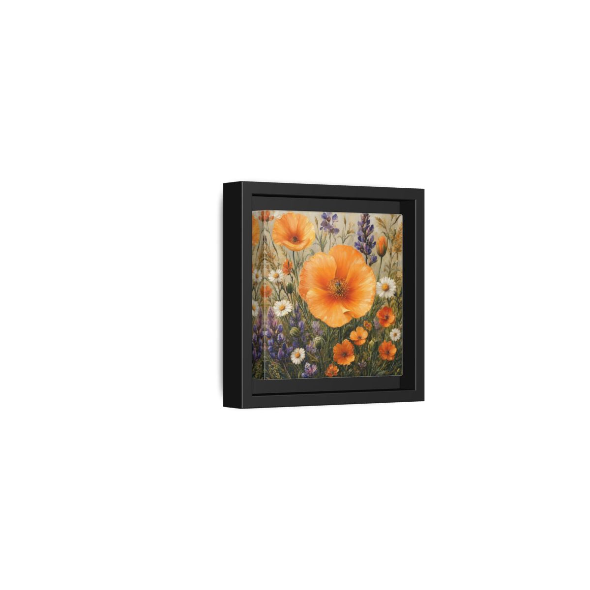 Side Mockup 24. Floral Orange Poppies Orange Floral Field shown as stretched canvas wall art