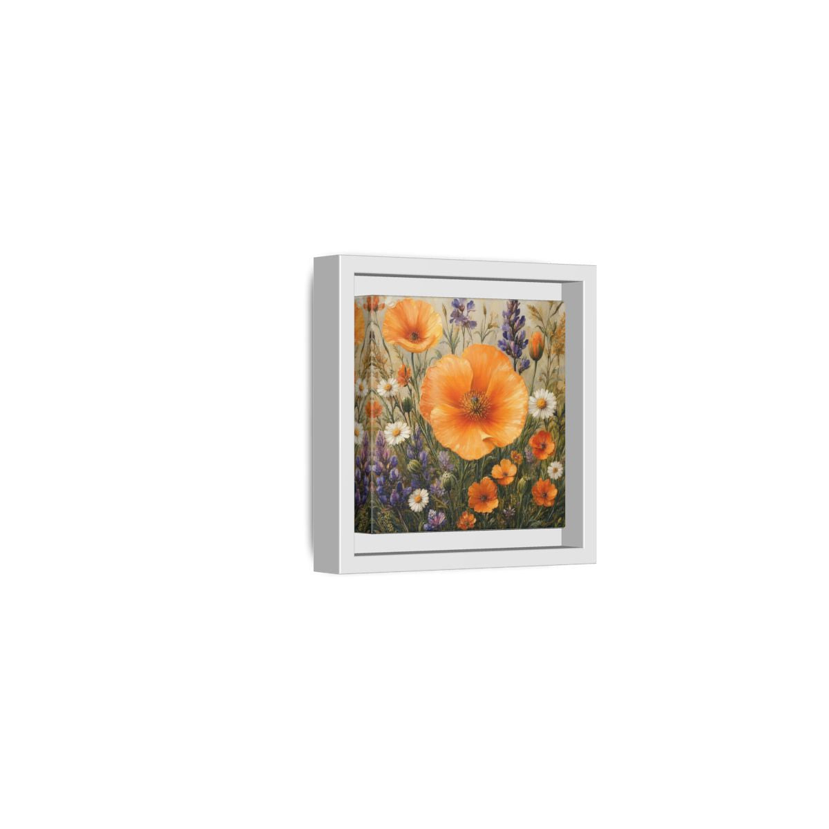Side Mockup 22. Floral Orange Poppies Orange Floral Field shown as stretched canvas wall art