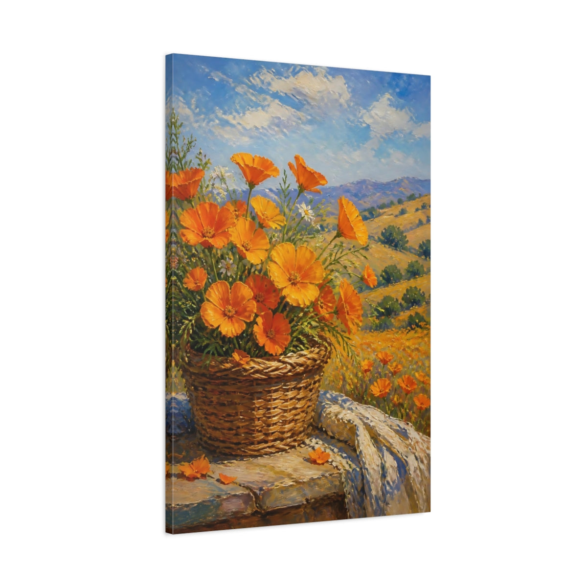 Main Mockup. Floral Orange Poppies Orange Poppies shown as stretched canvas wall art