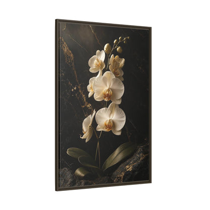Side Mockup 8. Floral Orchid Flower Black And Gold Orchid shown as stretched canvas wall art