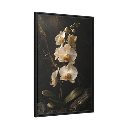 Side Mockup 13. Floral Orchid Flower Black And Gold Orchid shown as stretched canvas wall art