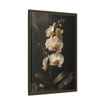 Side Mockup 11. Floral Orchid Flower Black And Gold Orchid shown as stretched canvas wall art