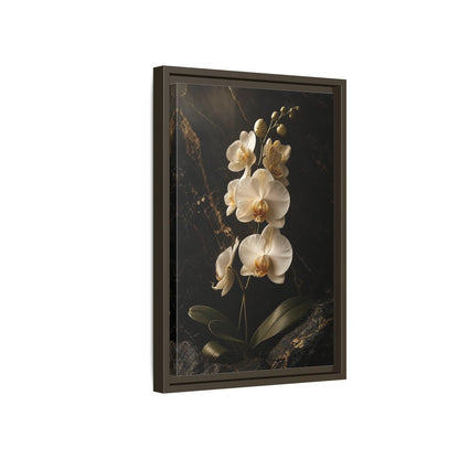 Side Mockup 5. Floral Orchid Flower Black And Gold Orchid shown as stretched canvas wall art