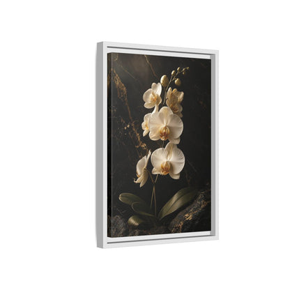 Side Mockup 4. Floral Orchid Flower Black And Gold Orchid shown as stretched canvas wall art