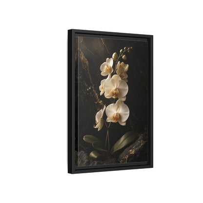 Side Mockup 6. Floral Orchid Flower Black And Gold Orchid shown as stretched canvas wall art