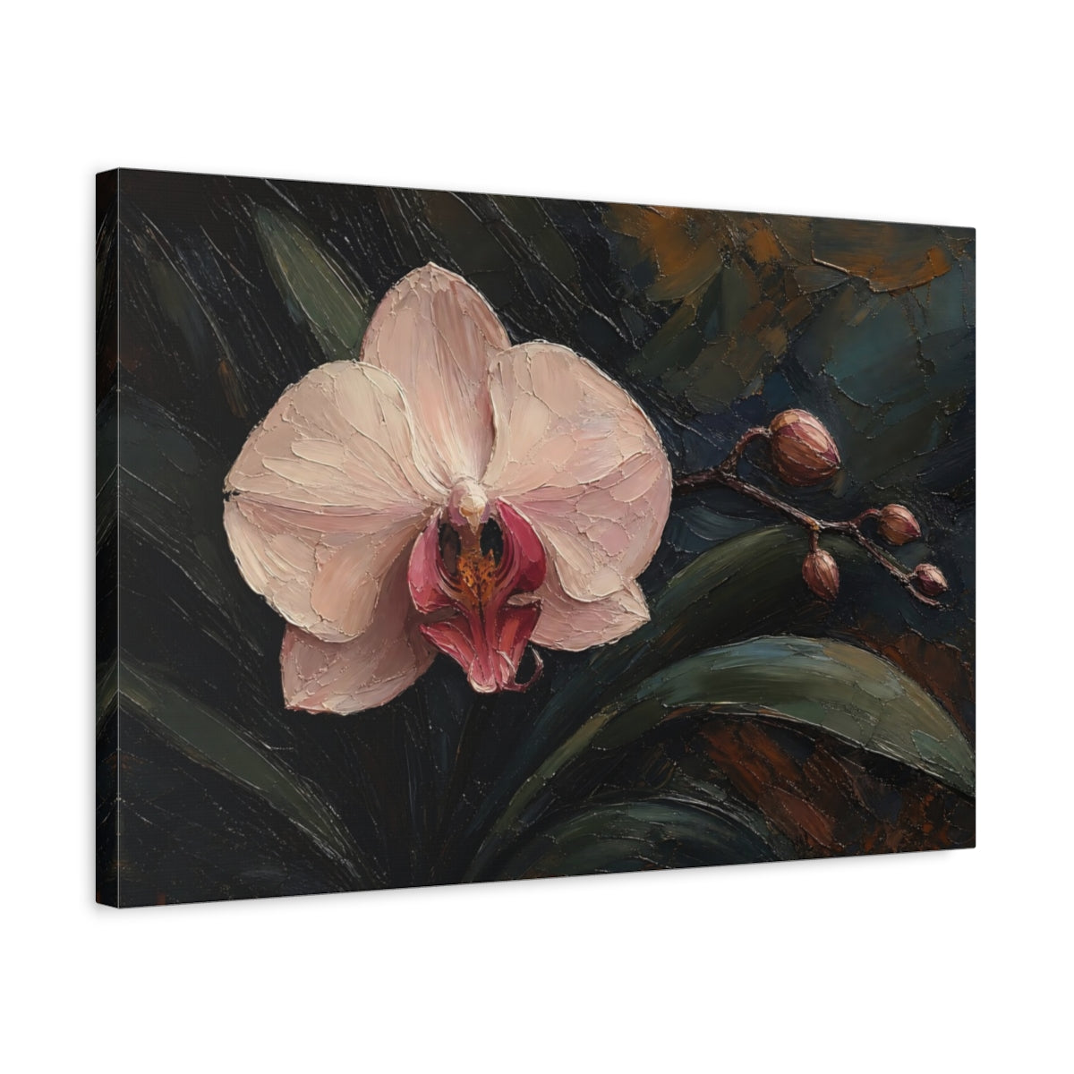 Side Mockup 3. Floral Orchid Pink Orchid shown as stretched canvas wall art