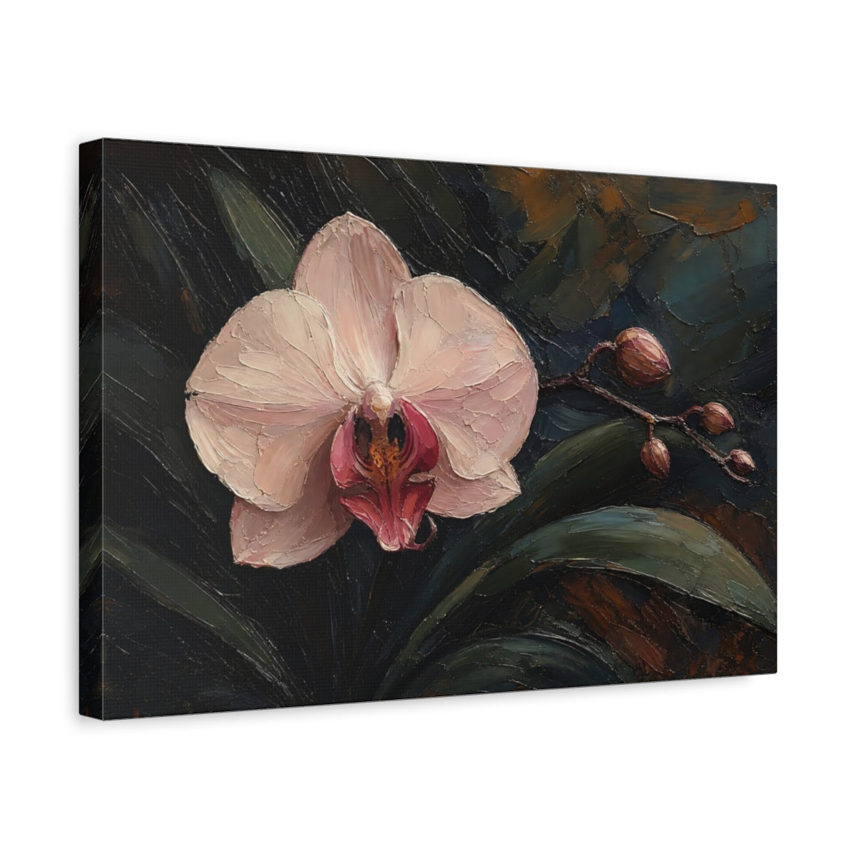 Side Mockup 4. Floral Orchid Pink Orchid shown as stretched canvas wall art