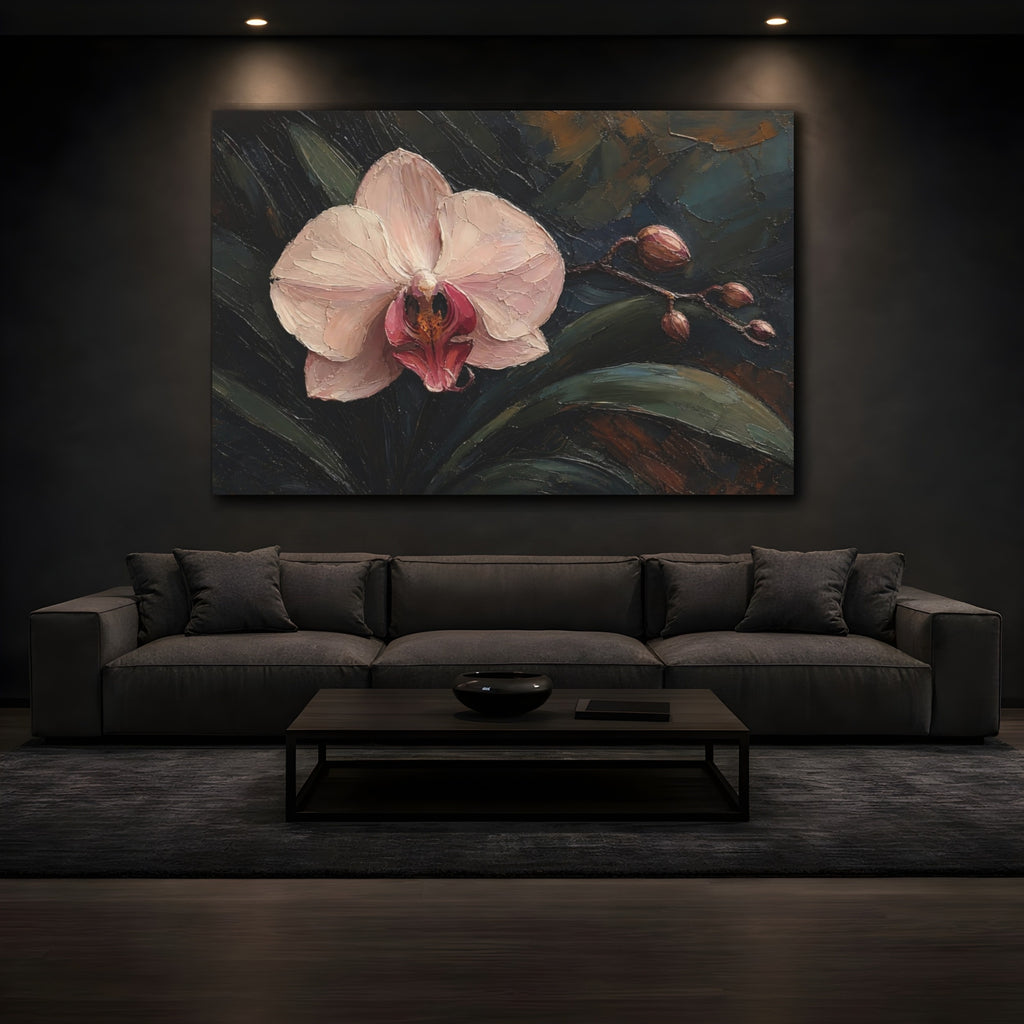 Mockup 3. Floral Orchid Pink Orchid shown as stretched canvas wall art