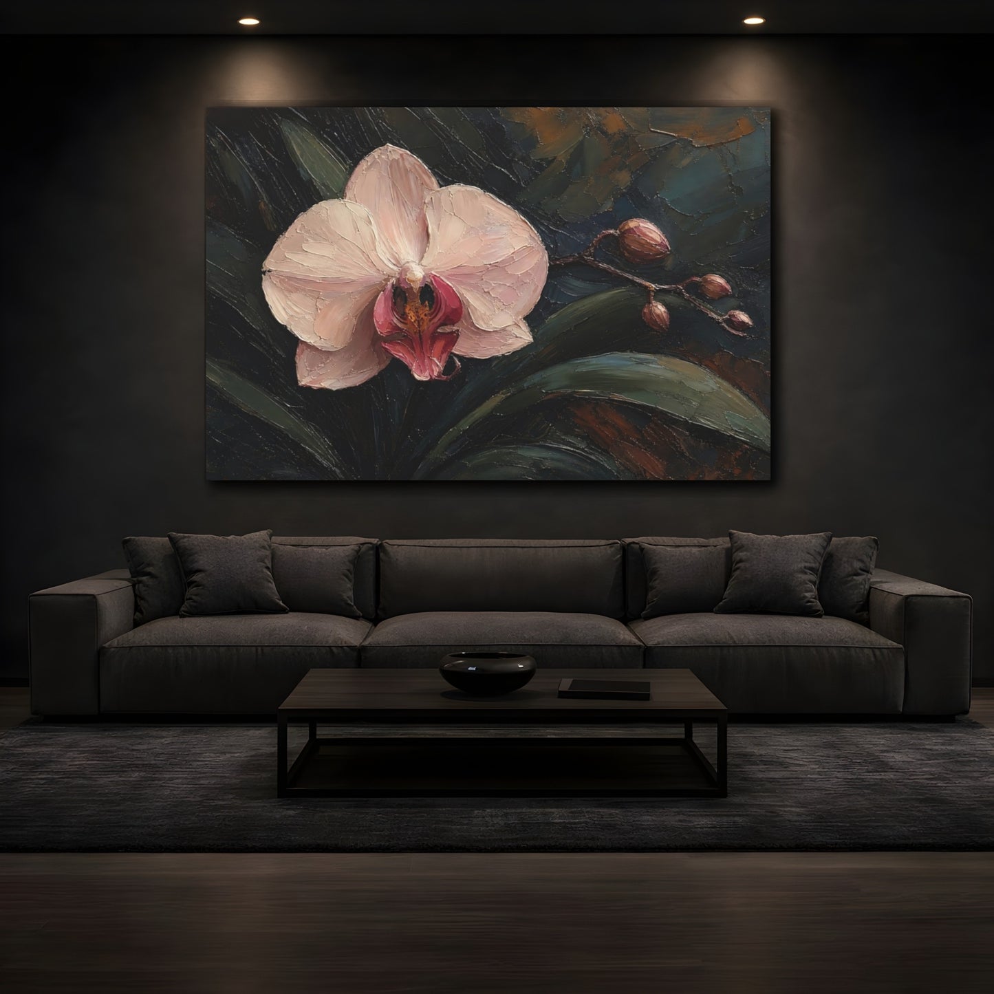 Mockup 3. Floral Orchid Pink Orchid shown as stretched canvas wall art