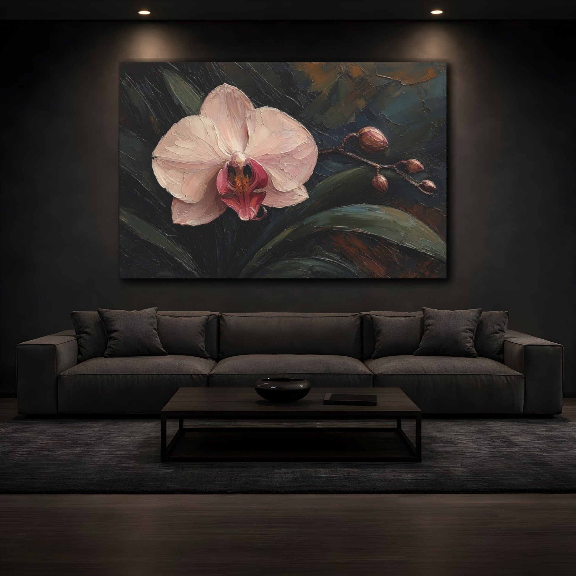 Mockup 3. Floral Orchid Pink Orchid shown as stretched canvas wall art
