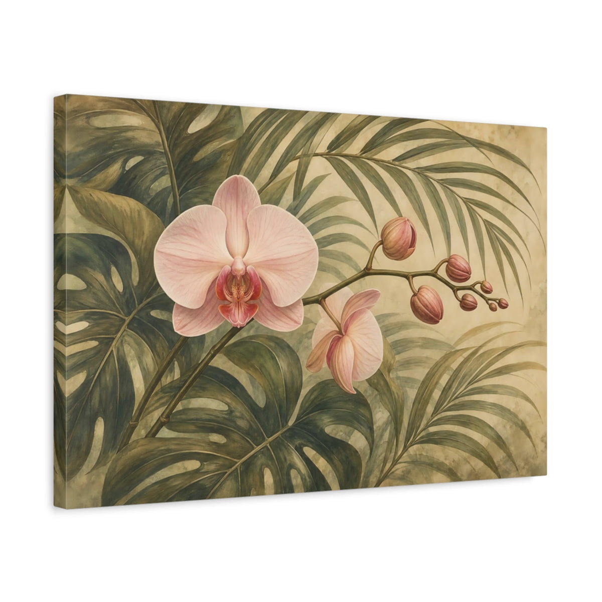 Side Mockup 3. Floral Orchid Pink Orchid Tropical shown as stretched canvas wall art