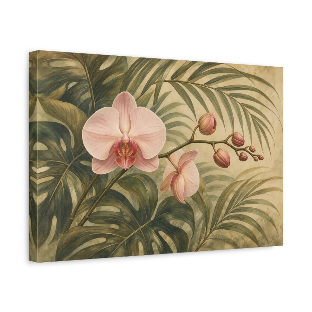 Side Mockup 4. Floral Orchid Pink Orchid Tropical shown as stretched canvas wall art