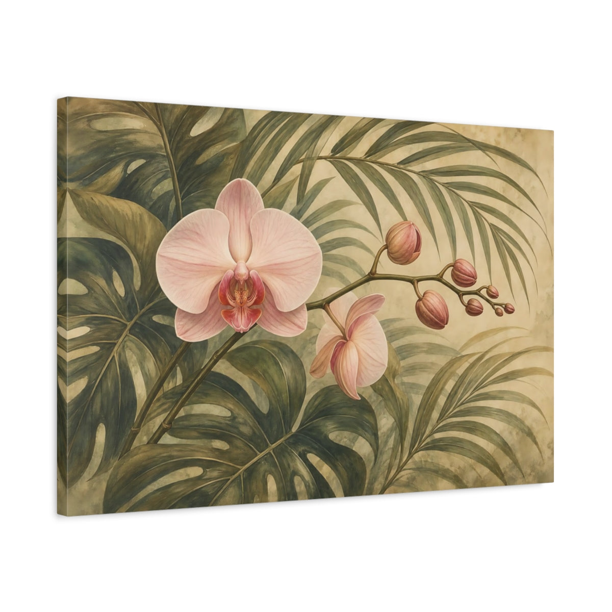 Side Mockup 2. Floral Orchid Pink Orchid Tropical shown as stretched canvas wall art