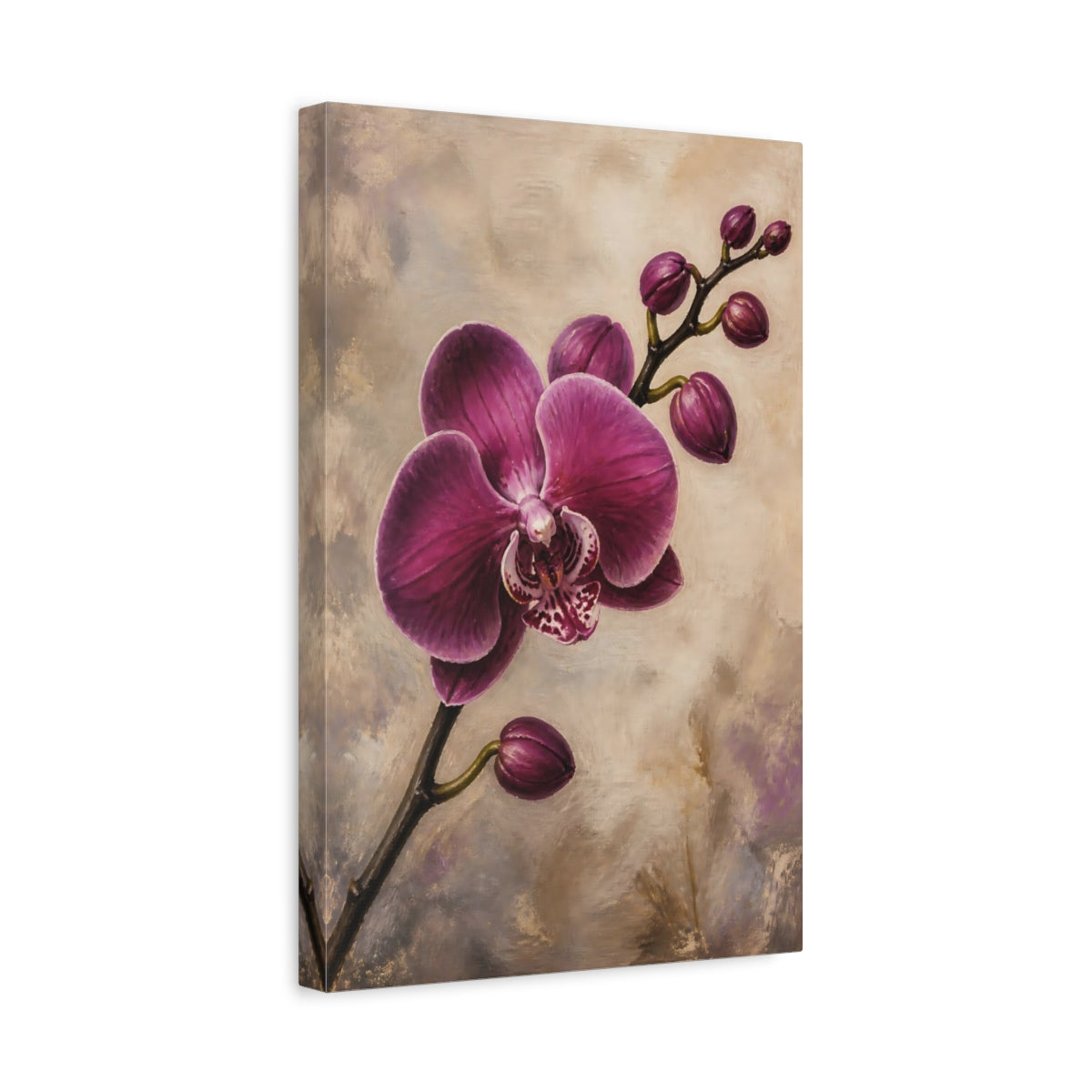 Side Mockup 4. Floral Orchid Purple Orchid shown as stretched canvas wall art
