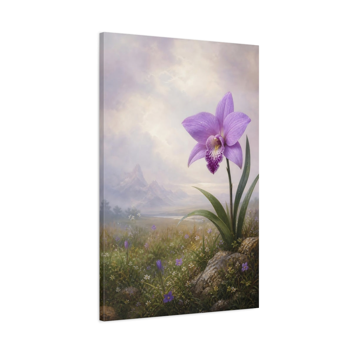 Main Mockup. Floral Orchid Purple Orchid shown as stretched canvas wall art