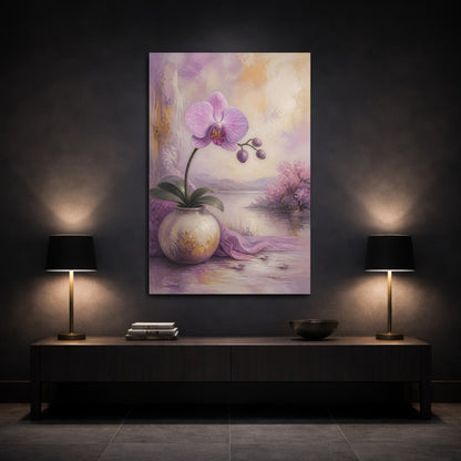 Mockup 3. Floral Orchid Purple Orchid shown as stretched canvas wall art