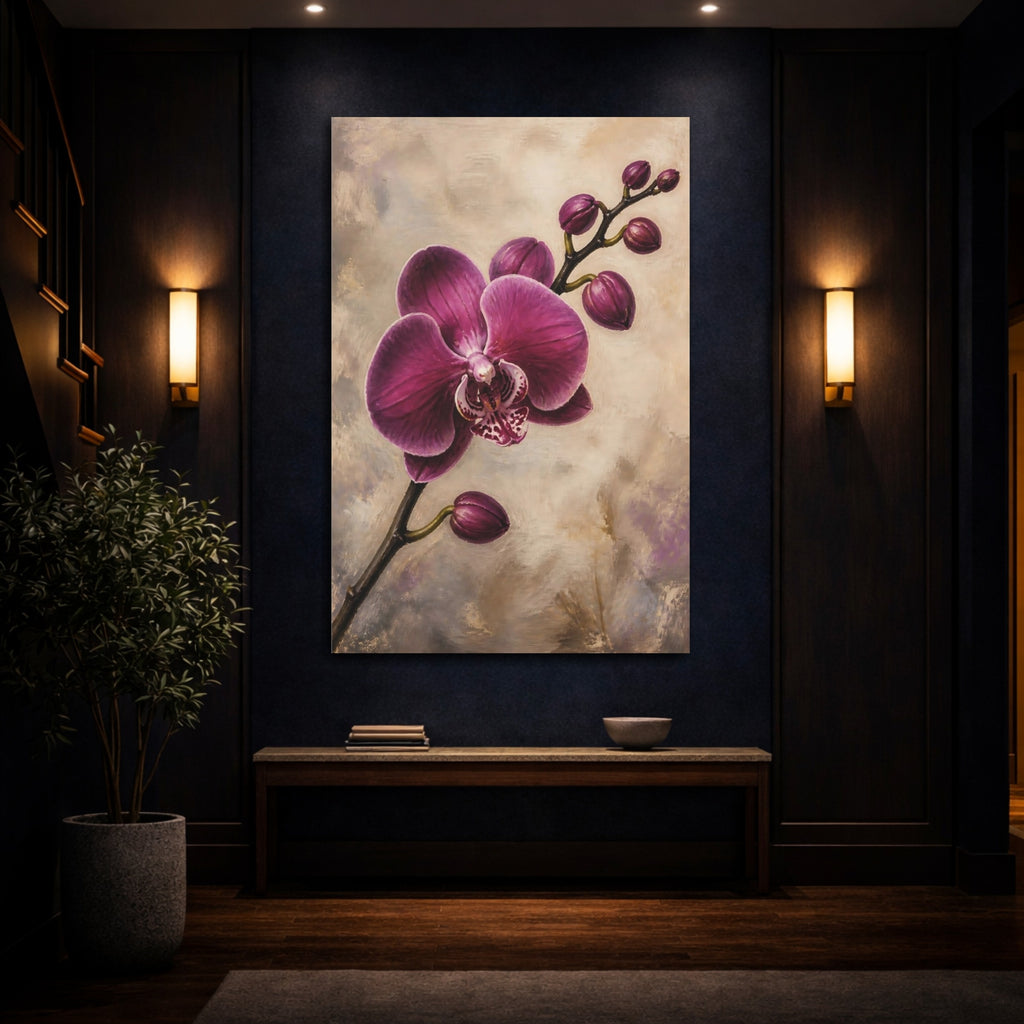 Mockup 4. Floral Orchid Purple Orchid shown as stretched canvas wall art
