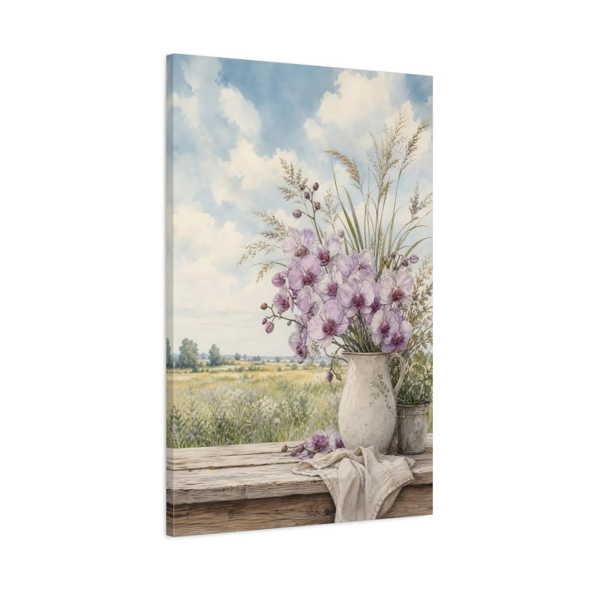 Main Mockup. Floral Orchids Lavender Orchids shown as stretched canvas wall art