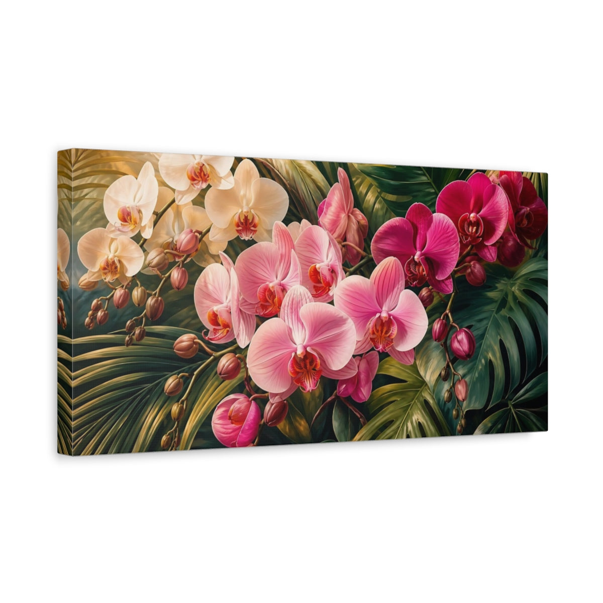 Side Mockup 3. Floral Orchids Pink Orchids shown as stretched canvas wall art
