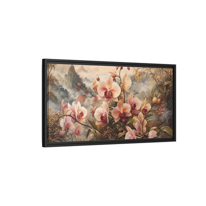 Side Mockup 2. Floral Orchids Pink Orchid shown as stretched canvas wall art